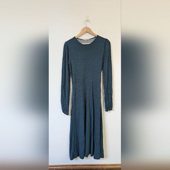 Boden Camille Jersey Midi Dress Green Emerald Night Lily Sprig Long Sleeve 4 - Picture 5 of 10